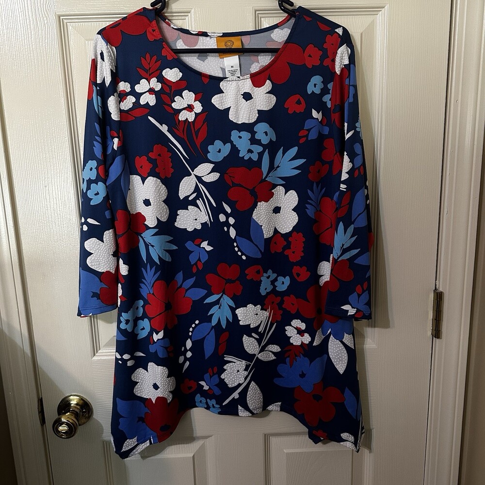Ruby Road Women’s Tunic Floral Size M 3/4 Sleeves Multicolor Round Neck